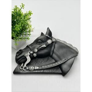 Chalkware 1964 Miller Studio Horse Head Wall Hanging Black / Silver MCM Equine